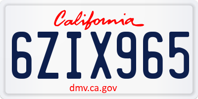 CA license plate 6ZIX965