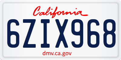 CA license plate 6ZIX968
