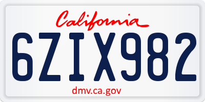 CA license plate 6ZIX982