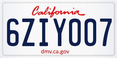 CA license plate 6ZIY007