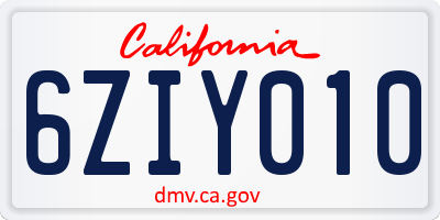 CA license plate 6ZIY010