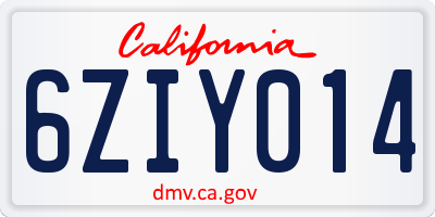CA license plate 6ZIY014