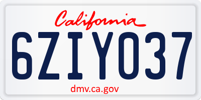 CA license plate 6ZIY037