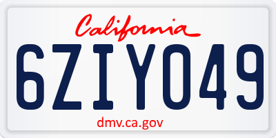 CA license plate 6ZIY049