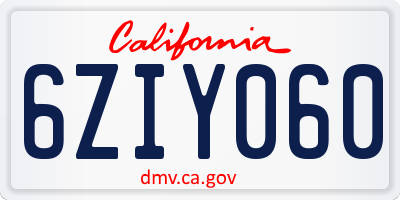 CA license plate 6ZIY060