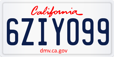CA license plate 6ZIY099