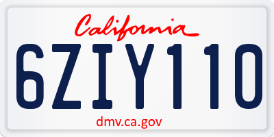 CA license plate 6ZIY110