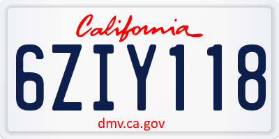 CA license plate 6ZIY118
