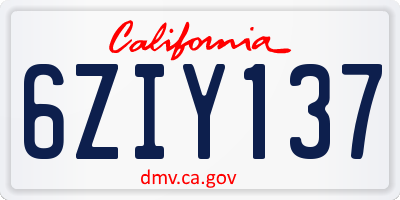 CA license plate 6ZIY137