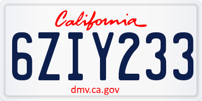 CA license plate 6ZIY233