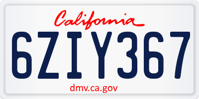 CA license plate 6ZIY367