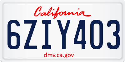 CA license plate 6ZIY403