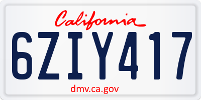 CA license plate 6ZIY417