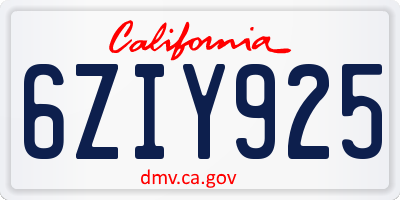 CA license plate 6ZIY925