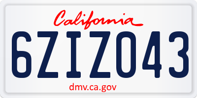 CA license plate 6ZIZ043
