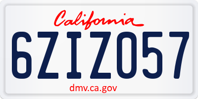CA license plate 6ZIZ057