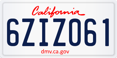 CA license plate 6ZIZ061