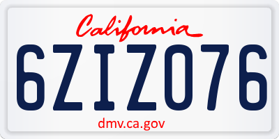 CA license plate 6ZIZ076