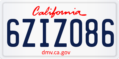 CA license plate 6ZIZ086