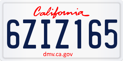 CA license plate 6ZIZ165
