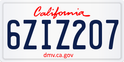 CA license plate 6ZIZ207