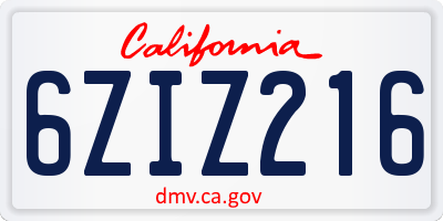 CA license plate 6ZIZ216