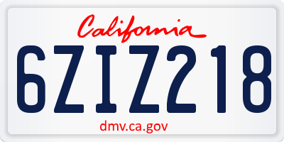 CA license plate 6ZIZ218