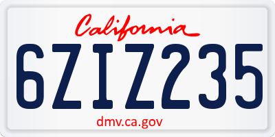 CA license plate 6ZIZ235