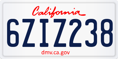 CA license plate 6ZIZ238