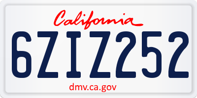 CA license plate 6ZIZ252