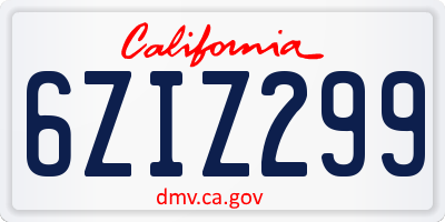 CA license plate 6ZIZ299