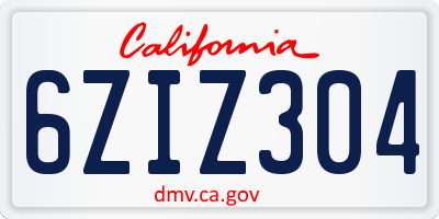 CA license plate 6ZIZ304