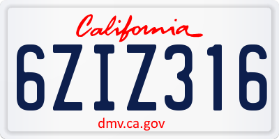 CA license plate 6ZIZ316