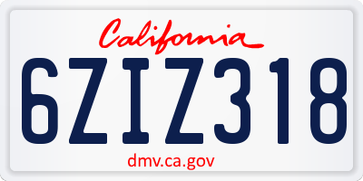 CA license plate 6ZIZ318
