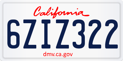 CA license plate 6ZIZ322