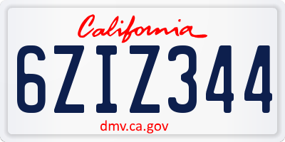 CA license plate 6ZIZ344