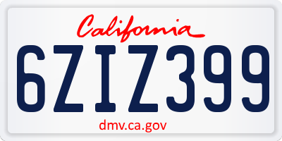 CA license plate 6ZIZ399
