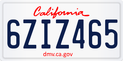 CA license plate 6ZIZ465