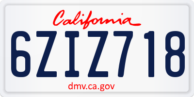 CA license plate 6ZIZ718