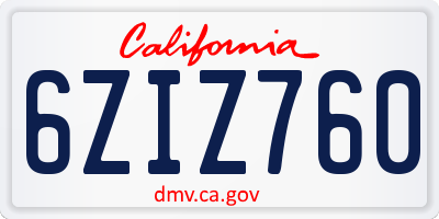 CA license plate 6ZIZ760