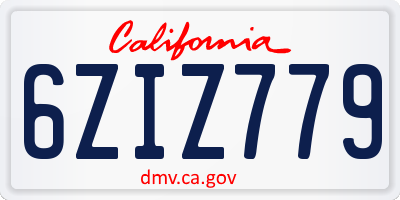 CA license plate 6ZIZ779