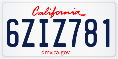 CA license plate 6ZIZ781