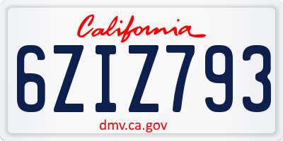 CA license plate 6ZIZ793