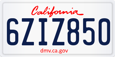 CA license plate 6ZIZ850