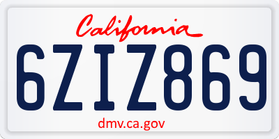 CA license plate 6ZIZ869