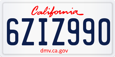 CA license plate 6ZIZ990