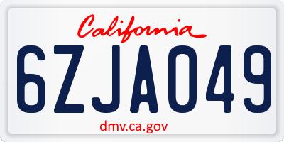 CA license plate 6ZJA049