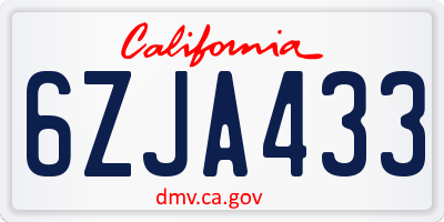 CA license plate 6ZJA433