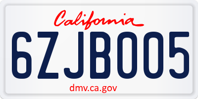 CA license plate 6ZJB005