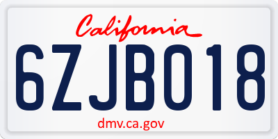 CA license plate 6ZJB018